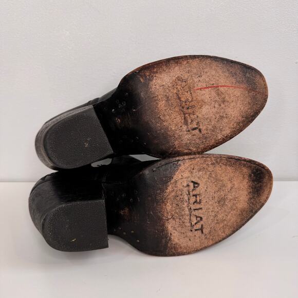 ARIAT Dixon Booties 7.5 Black Leather R-Toe Pull-On Ankle Western Boot 10035976 - Picture 10 of 11